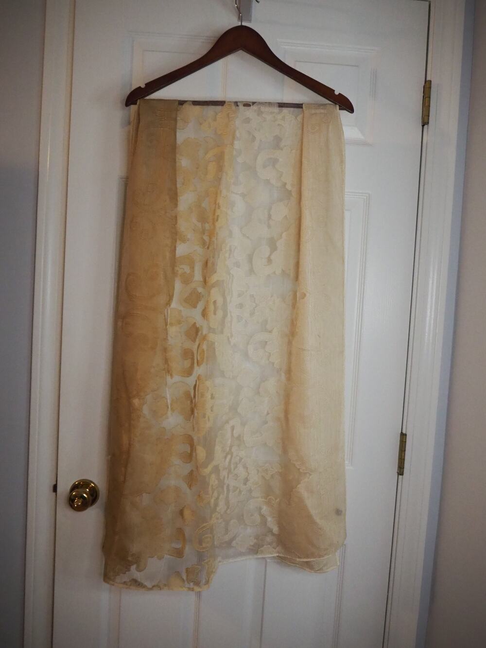 Vintage Beige Burnout Sheer Scarf Floral Paisley Oblong Wrap Shawl Boho Retro